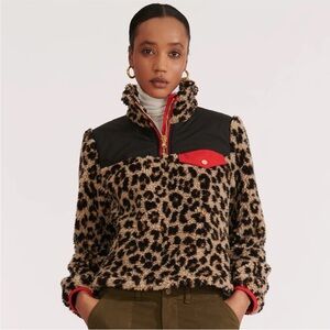 Veronica Beard Jean Kylan Leopard Sherpa Pullover